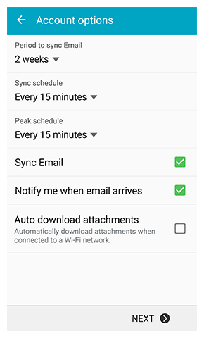 Επιλογές λογαριασμού email