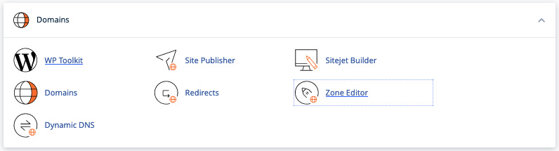 Επεξεργασία αρχείου ζώνης μέσω του Zone Editor στο cPanel