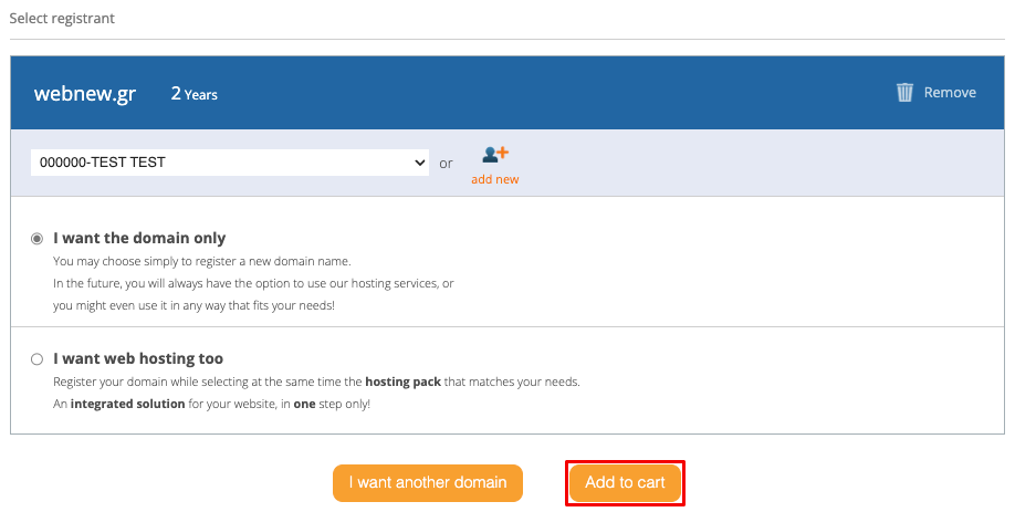 Complete domain registration