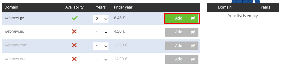 Add domain to cart