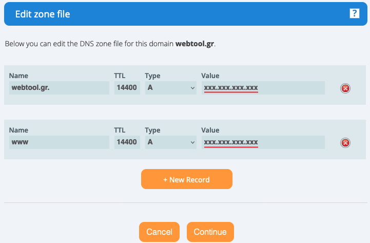 Edit the dns records