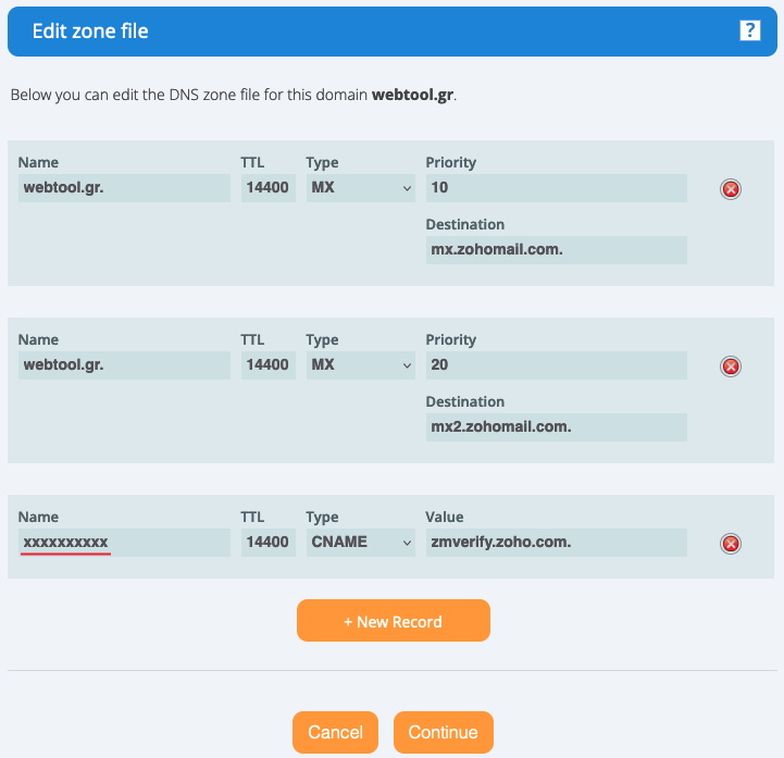 Edit the dns records