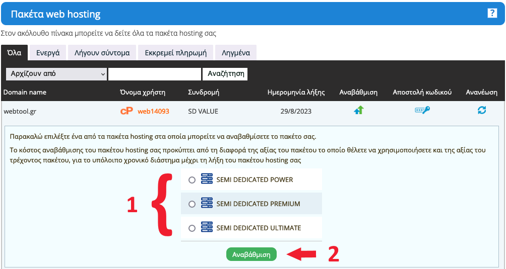 Upgrade hosting plan