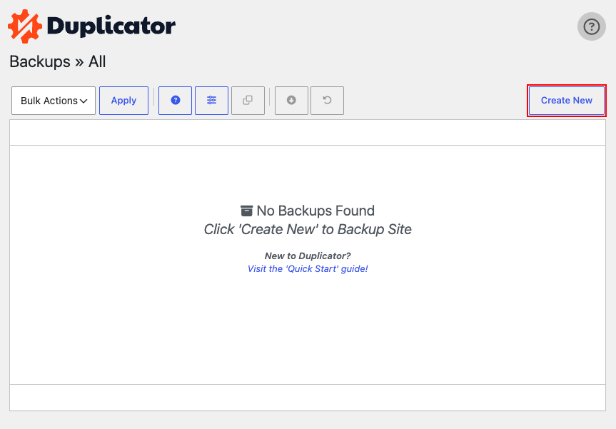Δημιουργία νέου backup στο Duplicator