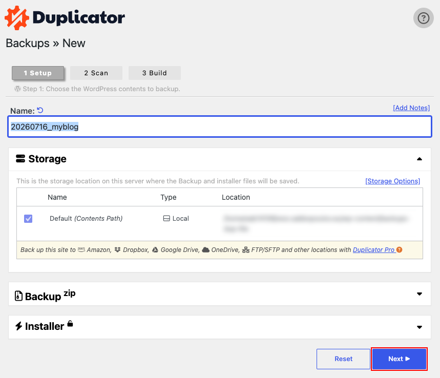 Ρυθμίσεις backup στο Duplicator