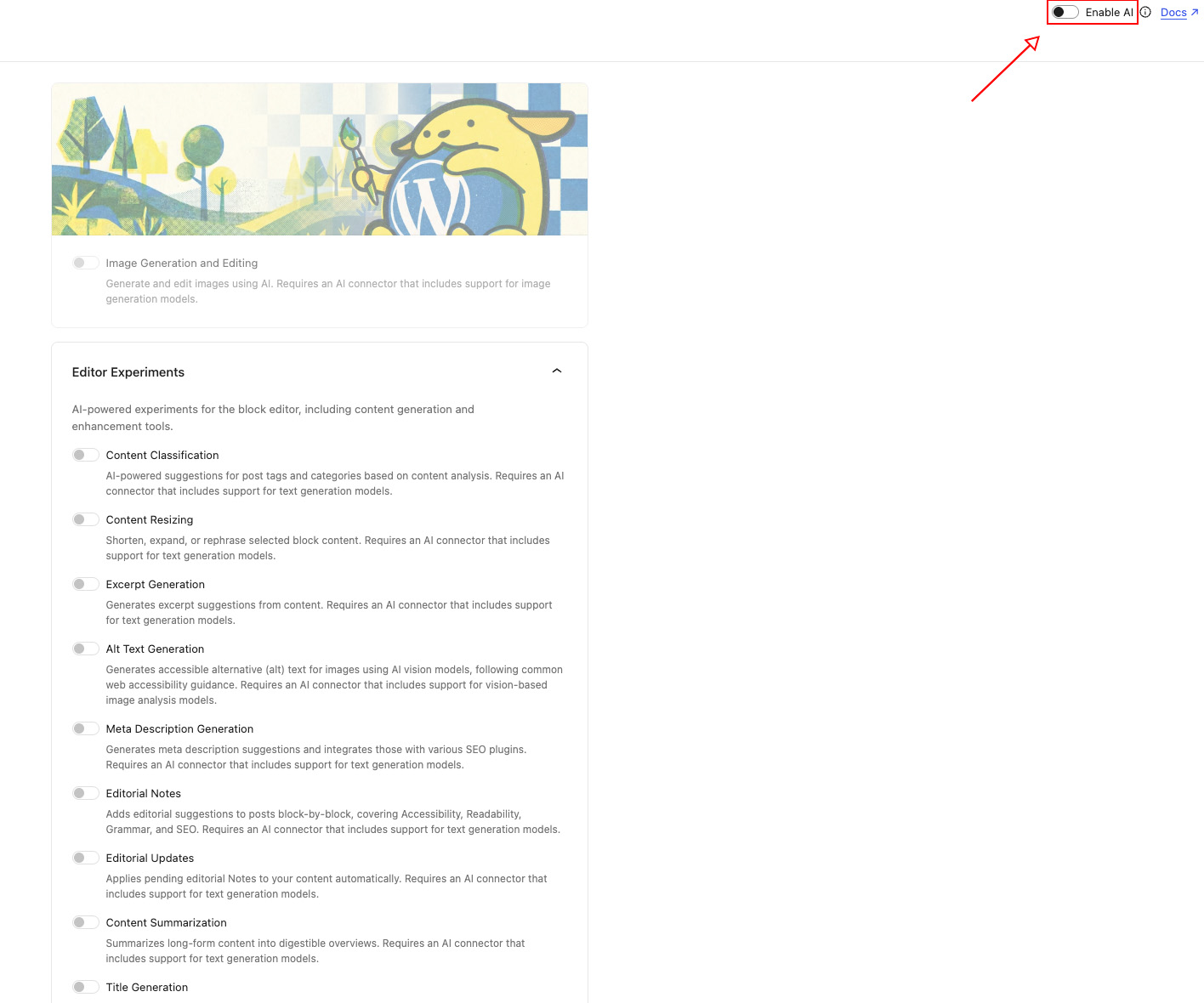 Ενεργοποίηση δυνατοτήτων WordPress AI plugin