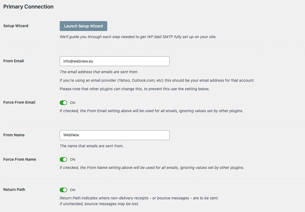 WP Mail SMTP παραμετροποίηση 1